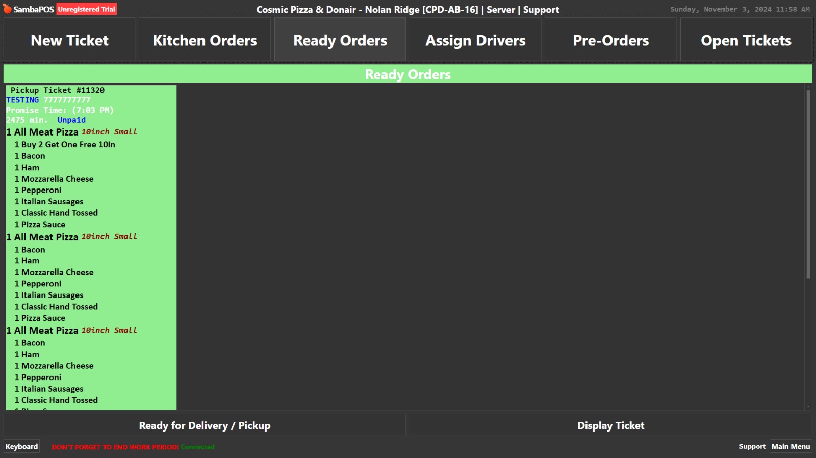 Delivery Screen